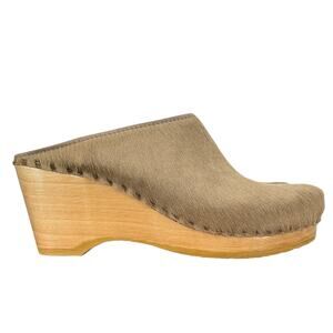 No. 6 New School Clog Wedge 39 9 Horsehair Brown Tan Classic Handmade Luxe Wood